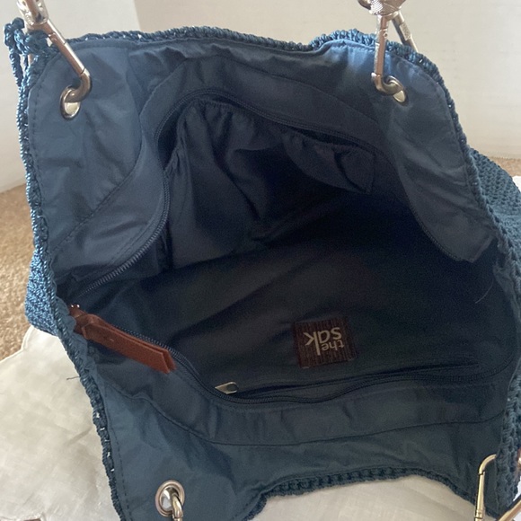 The Sak Indio navy blue crochet woven boho hobo bag excellent clean - Picture 6 of 12